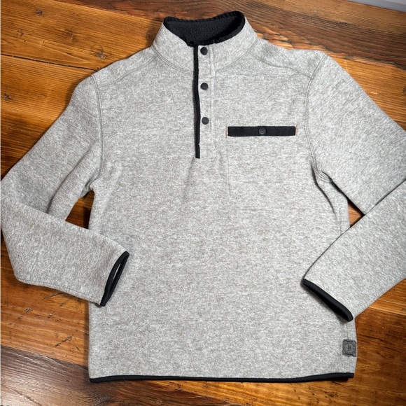 G.H. Bass & Co Mens Quarter Snap Fleece Sweater Heathered Gray/Green w/black S - Picture 3 of 16